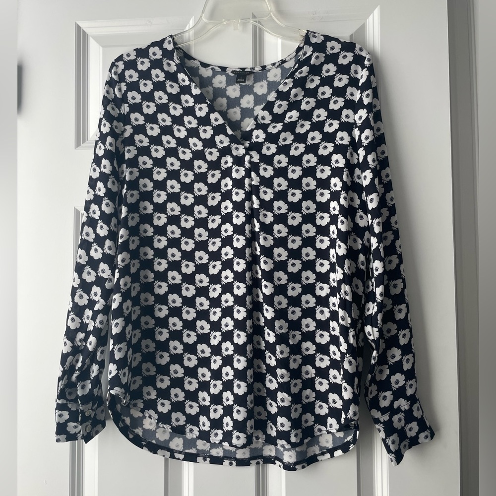 Ann Taylor Floral Print Mixed Media Pleat Front Top | Size S